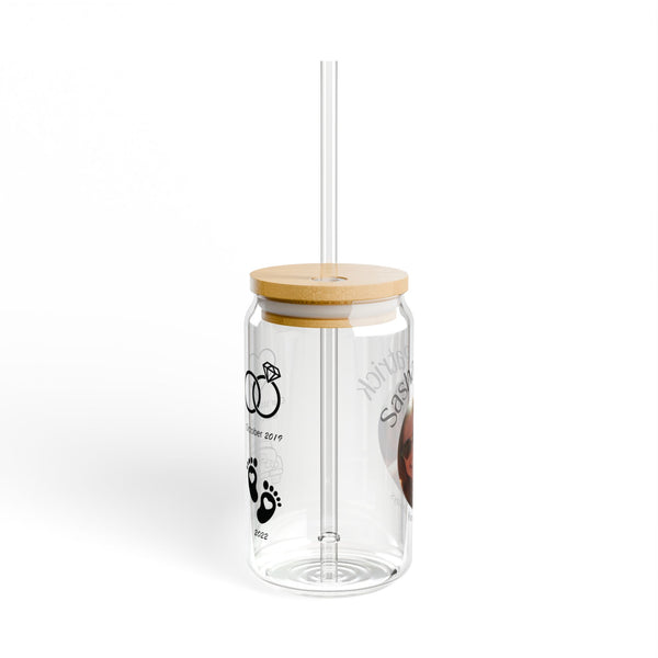 Personalized Engraved Sipper Glass – Custom Date & Symbol Design