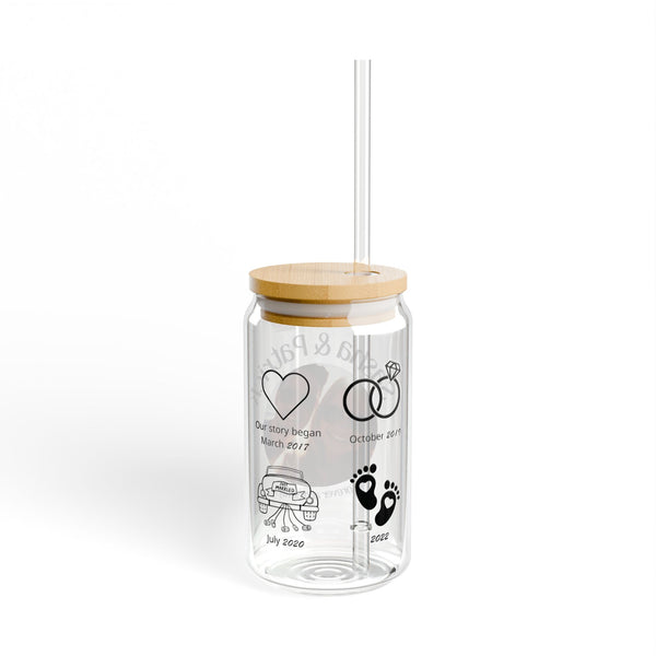 Personalized Engraved Sipper Glass – Custom Date & Symbol Design