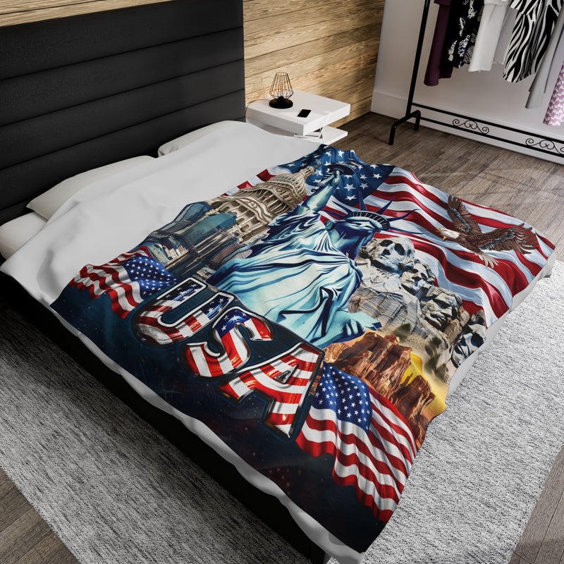 USA Velveteen Plush Blanket Soft Cozy Throw Home Decor Gift Idea