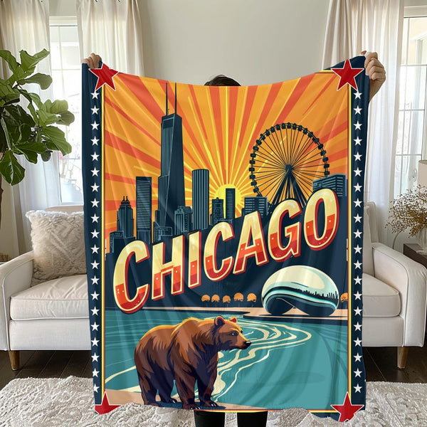 Chicago Plush Blanket Inspired Throw Cozy Home Decor Gift